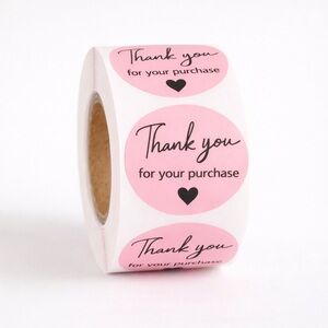 Thank You For Your Purchase Pink Round Stickers - Pack of Roll Labels